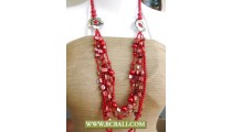 Pearls and Shells Red colors with Beading Necklace